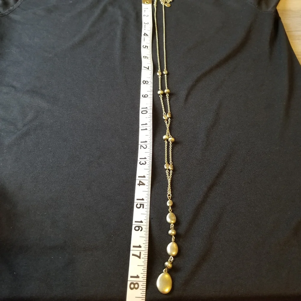 Bella Uno Y Neck Drop Gold Tone Recycled Metal Beaded Pebble Link Necklace
